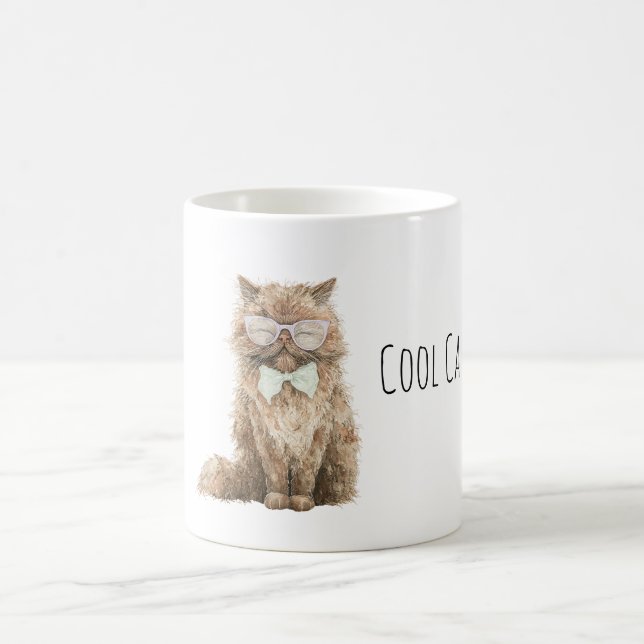 Cream Brown Cool Cat Mint Bow Glasses Kaffemugg (Center)