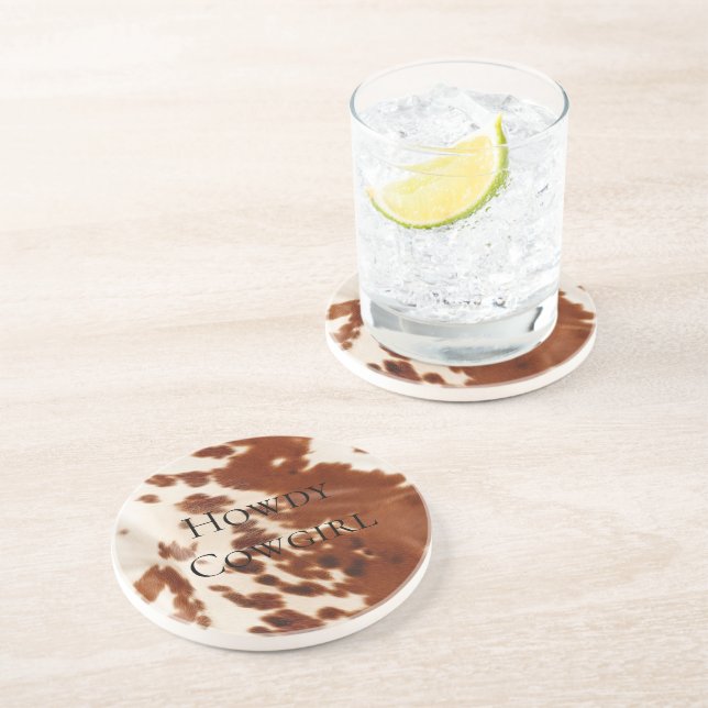 Cream Brown Cowgirl Cowboy Cowhide Underlägg (Sidan)