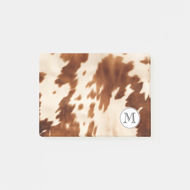 Cream Brown Cowgirl Cowhide Monogram Post-it Block (Framsida)