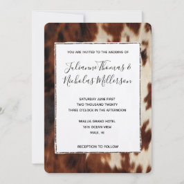 Cream Brown Cowhide Bröllop Inbjudningar