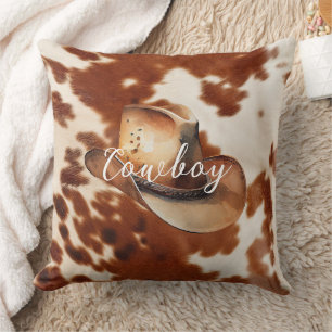 Cream Brown Cowhide Cowboy Hat Kudde