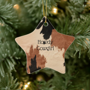 Cream Brown Cowhide Julgransprydnad Keramik