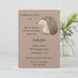 Cream Brown Cute Hedgehog Animal Birthday Inbjudningar