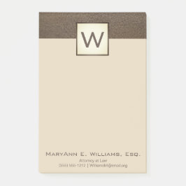 Cream Brown Faux Leather Executive Monogram Post-it Block
