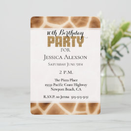 Cream Brown Giraffe Animal Guld Glitter Party Inbjudningar