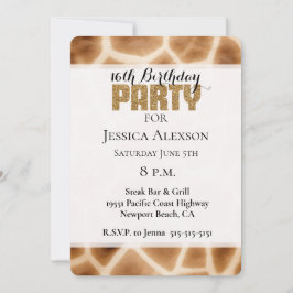Cream Brown Giraffe Guld Glitter Party Inbjudningar