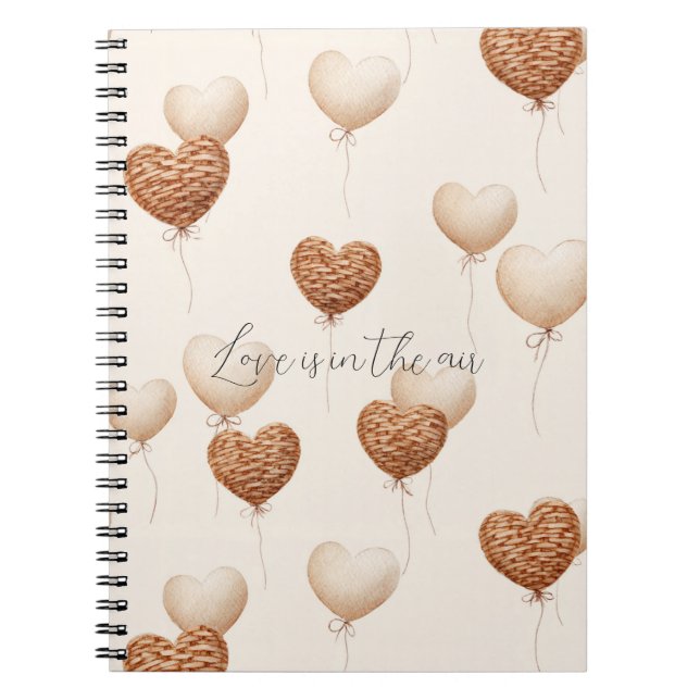 Cream Brown Heart Balloons Love in the Air Anteckningsbok (Framsidan)