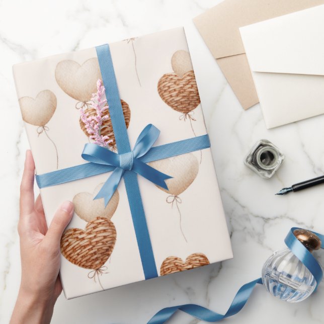 Cream Brown Heart Balloons Love in the Air Presentpapper (Gifting)