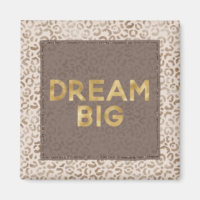 Cream Brown Leopard Print Guld Dream Magnet (Framsidan)
