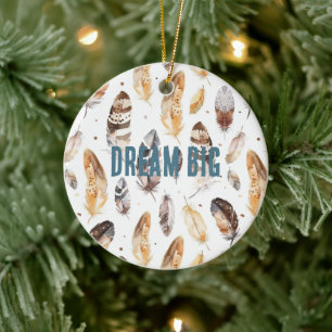 Cream Brown Native Tribal Feathers jul Julgransprydnad Keramik
