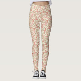 Cream-Brown Paisley Mönster Leggings