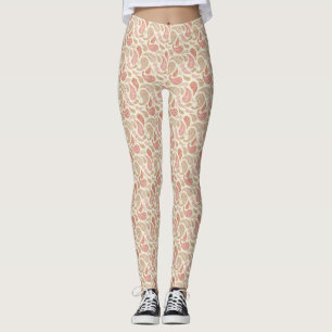 Cream-Brown Paisley Mönster Leggings