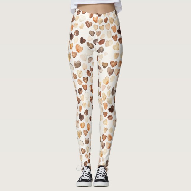Cream Brown Peach Coffee Beans Hearts  Leggings (Framsida)