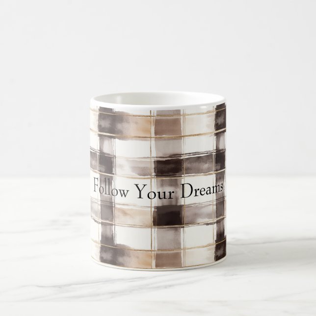 Cream Brown Plaid Stripes   Kaffemugg (Center)