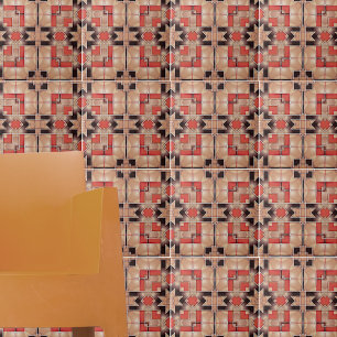 Cream Brown Red Coola Geometric Mosaic Mönster Kakelplatta