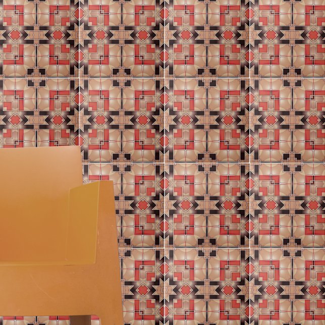 Cream Brown Red Coola Geometric Mosaic Mönster Kakelplatta (Skapare uppladdad)