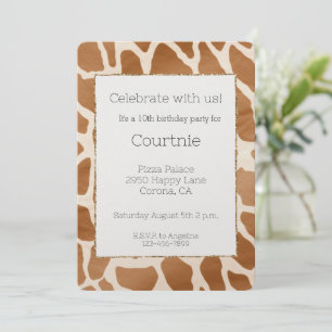 Cream Brown Safari Giraffe Animal Print Birthday Inbjudningar