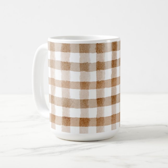 Cream Brown Stripes Tan Plaid Kaffemugg (Framsida vänster)