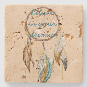 Cream Brown Turfullquise White Feathers Dream Catc Stenunderlägg