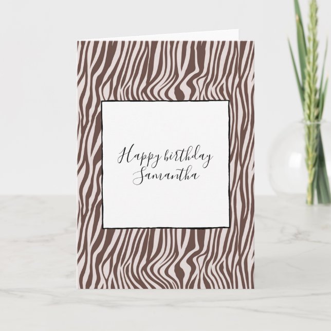 Cream Brown Zebra tryck Birthday Kort (Framsida)