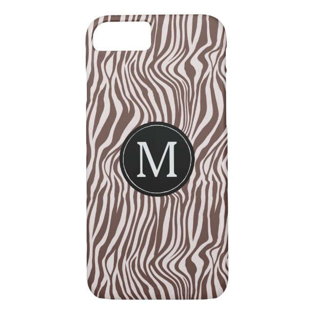 Cream Brown Zebra tryck Rand Monogram Case-Mate iPhone Skal (Baksida)