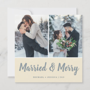 Cream Brush Married & Merry Photo Kvadratisk Julkort