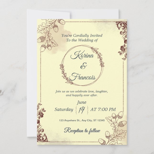 Cream & Burgundy Fall Wedding Inbjudan (Framsida)