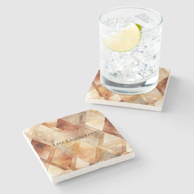 Cream Burgundy Red Guld Triangles Stenunderlägg (Sidan)