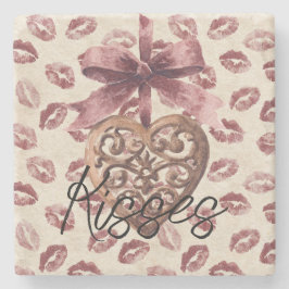 Cream Burgundy Red Lips Kisses Heart Stenunderlägg