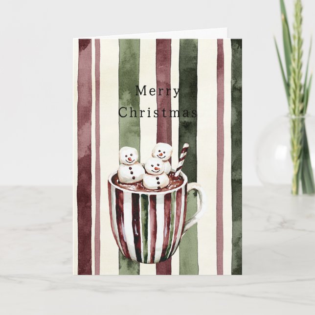 Cream Burgundy Red Stripes Christmas Snowmen Cup Kort (Framsida)