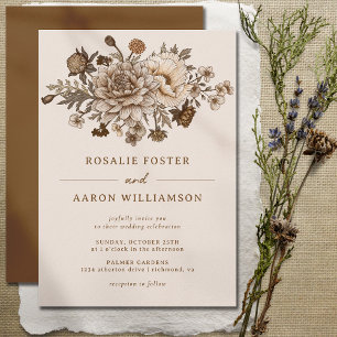 Cream Burnt Orange Rust Elegant Fall Boho Bröllop Inbjudningar