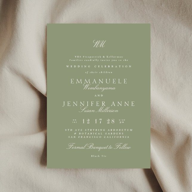 Cream Calligraphy Monogram Sage Grönt Bröllop Inbjudningar (Skapare uppladdad)