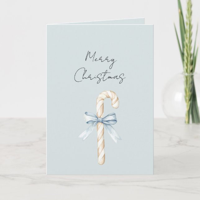 Cream Candy Canes Blue Bow Christmas Kort (Framsida)