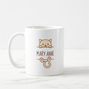 Cream Cat Peeking bakom eget namn Kaffemugg
