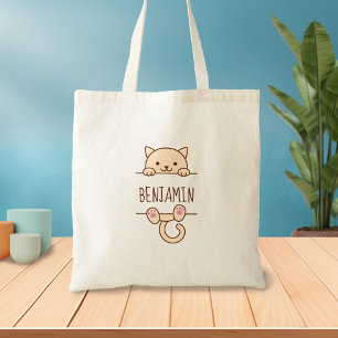 Cream Cat Peeking bakom eget namn Tygkasse