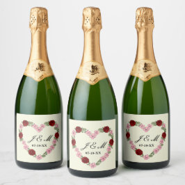 Cream champagne label with a pink and red heart