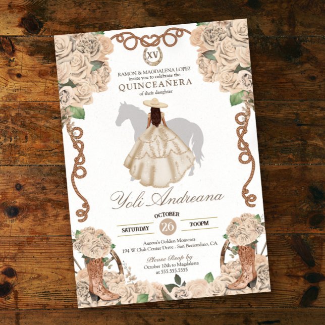 Cream Champagne Ro Charro Vestidos Quinceanera Inbjudningar (Skapare uppladdad)