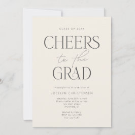 Cream Charcoal Gray Modern Cheers Grad Party Inbjudningar
