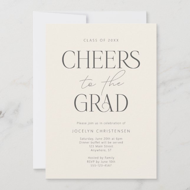 Cream Charcoal Gray Modern Cheers Grad Party Inbjudningar (Framsida)