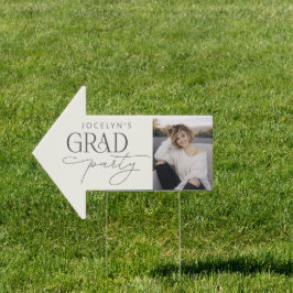 Cream Charcoal Gray Photo Arrow Grad Party