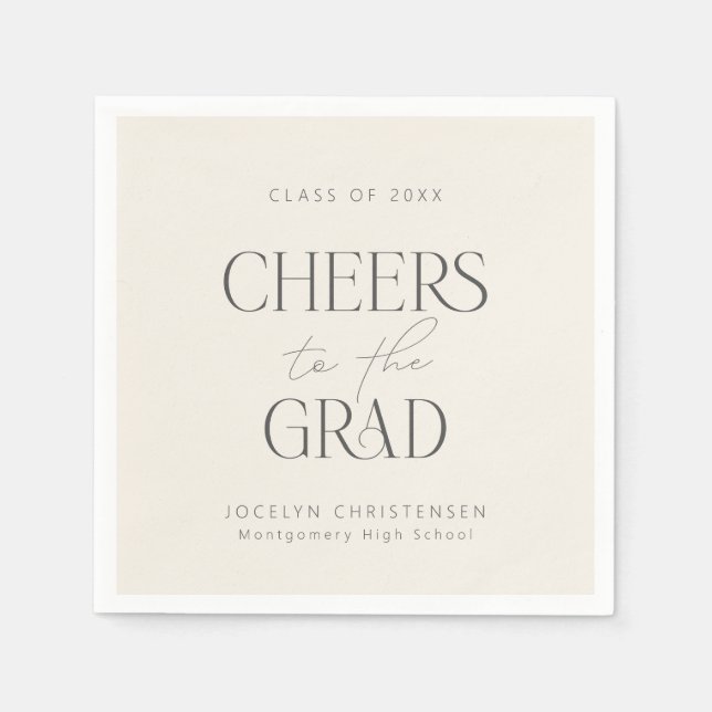 Cream Charcoal Personalized Cheers Grad Party Pappersservett (Framsidan)