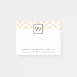 Cream Chevron Executive Namn & Monogram Post-it Block