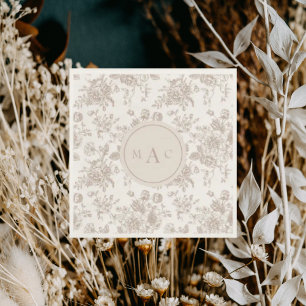 Cream Chinoiserie Monogram Bröllop Cocktail Pappersservett