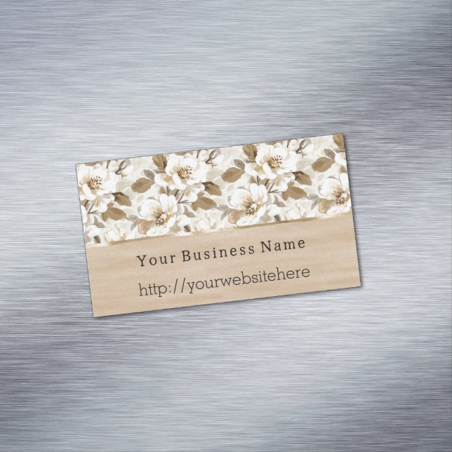 Cream Cocoa Brown Flowers Business name website Magnetiska Visitkort (In Situ)