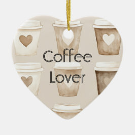 Cream Coffee Heart Cups Christmas Julgransprydnad Keramik