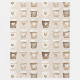 Cream Coffee Heart Cups Fleecefilt
