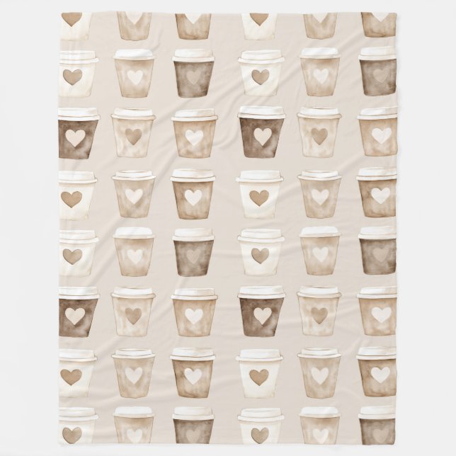 Cream Coffee Heart Cups Fleecefilt (Framsidan)