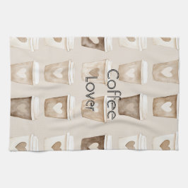 Cream Coffee Heart Cups Kökshandduk