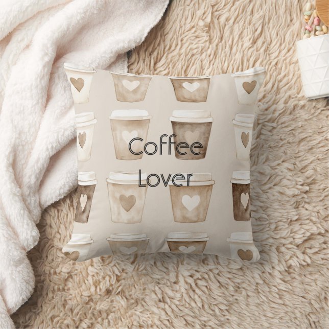 Cream Coffee Heart Cups   Kudde (Filt)