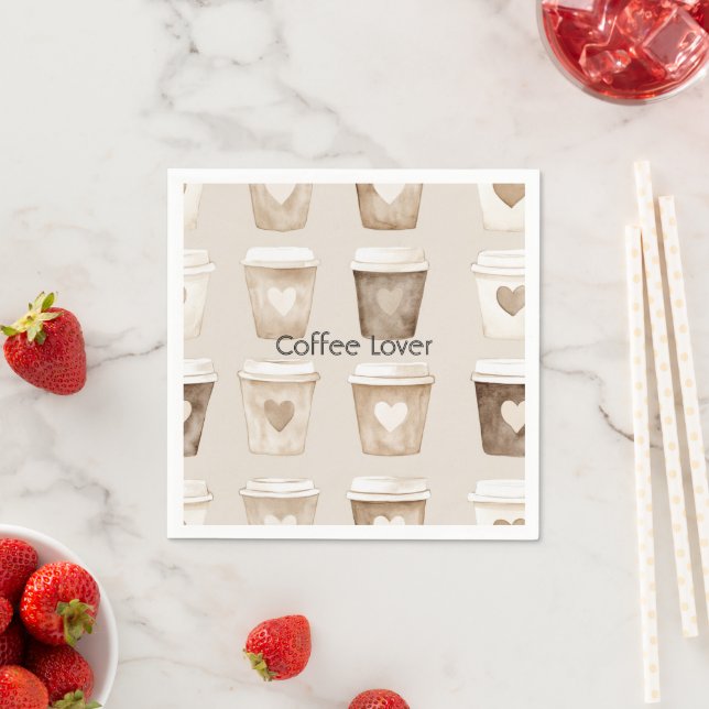 Cream Coffee Heart Cups Pappersservett (Insitu)